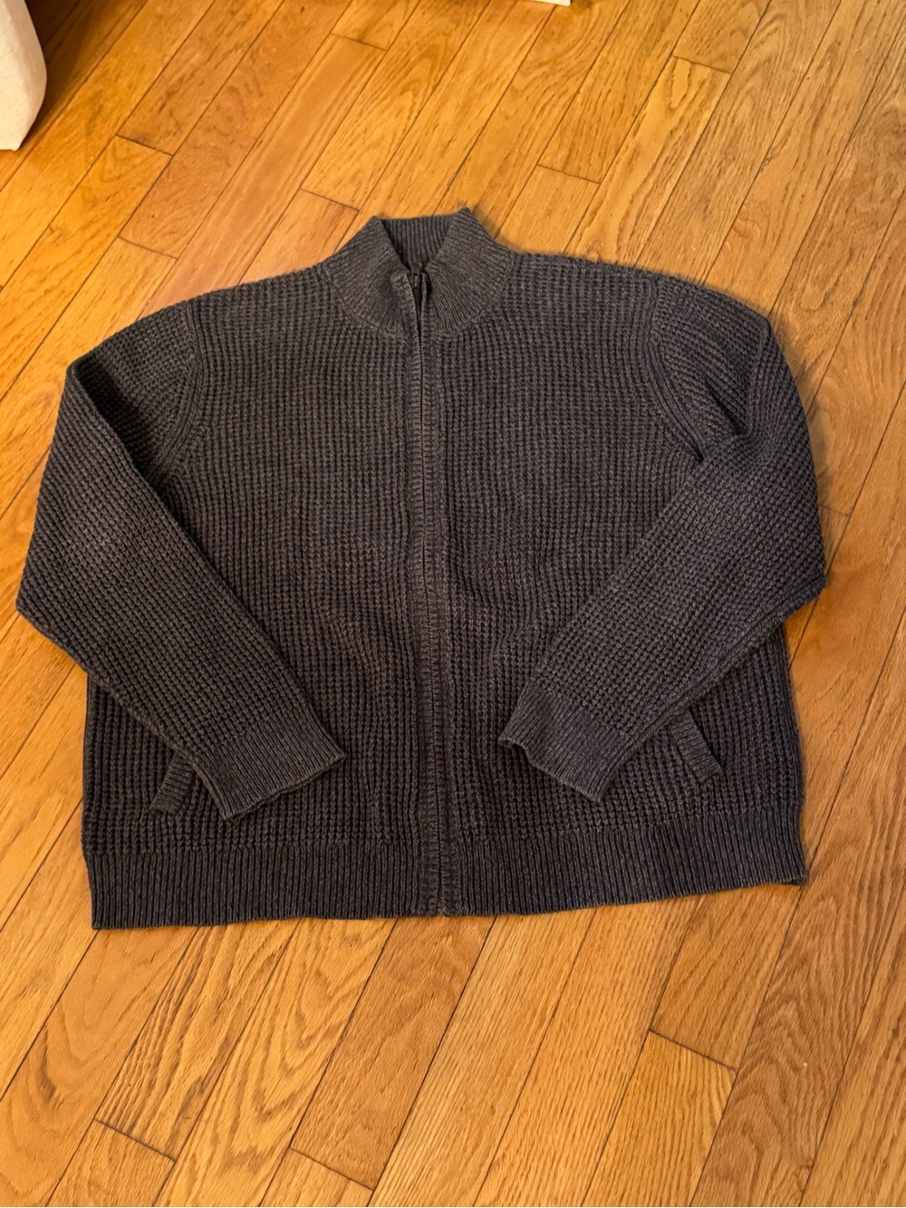 LL Bean Men Organic Cotton Full Zip Waffle Heavy Knit Sweater Sz XL New England